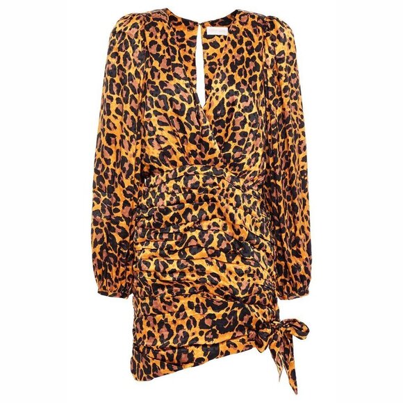 NWT Ronny Kobo leopard animal print statement sleeve faux wrap mini dress, M - Picture 13 of 16
